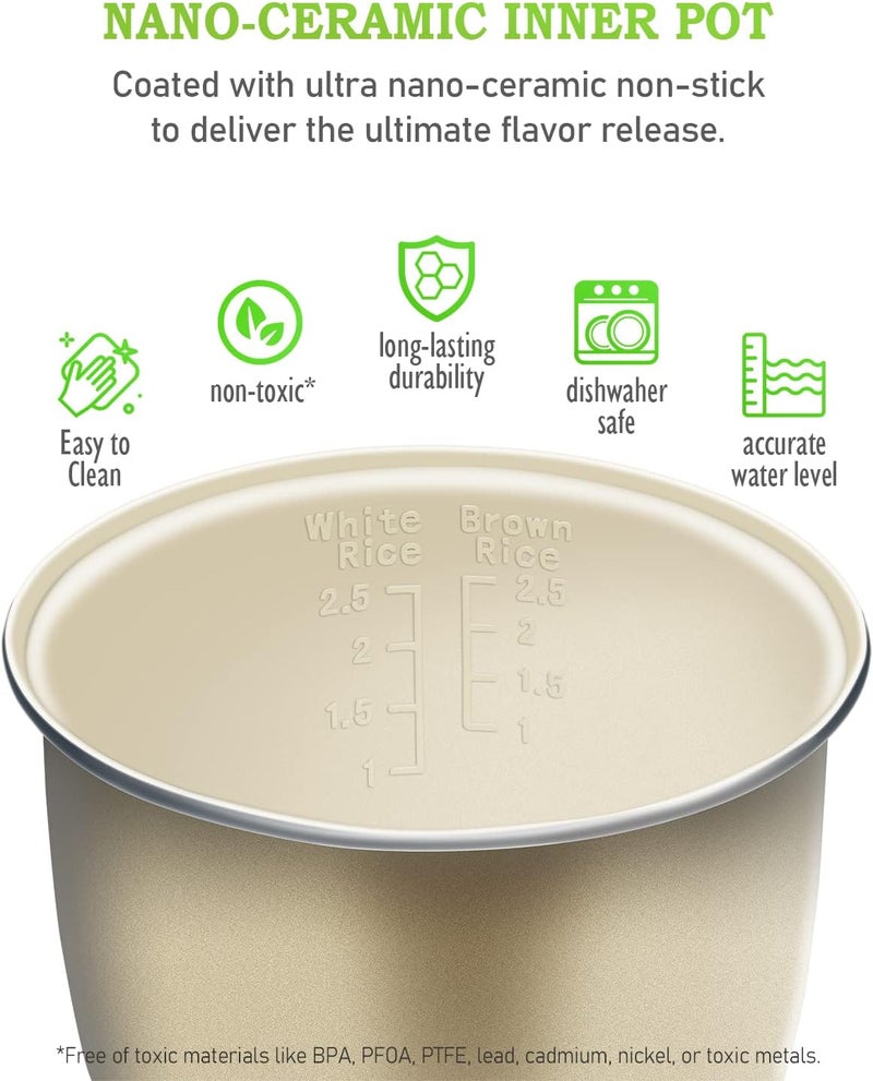 TLOG Mini Rice Cooker 2.5 Cups Uncooked, Healthy Ceramic Coating Portable Cooker, 1.2L Travel Small for 1-3 People, Personal maker, Food Steamer, 12 Hours delay timer, Multi-cooker Grains, Oats - Image 4